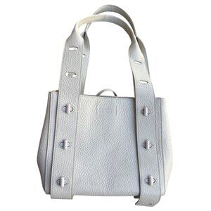 Dagne Dover Pebbled Leather Tokyo Turnlock Tote Bag in Bone